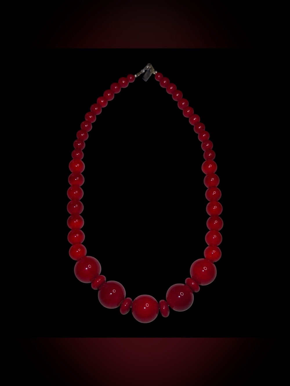 Vintage Karla Jordan Red Glass Bead Statement Necklace Signed 16”